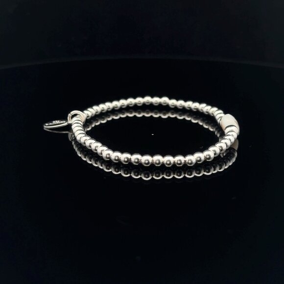 925 Sterling Silver Beaded Stretch Stacking Bracelet MOP Letter Initial N - Picture 4 of 6